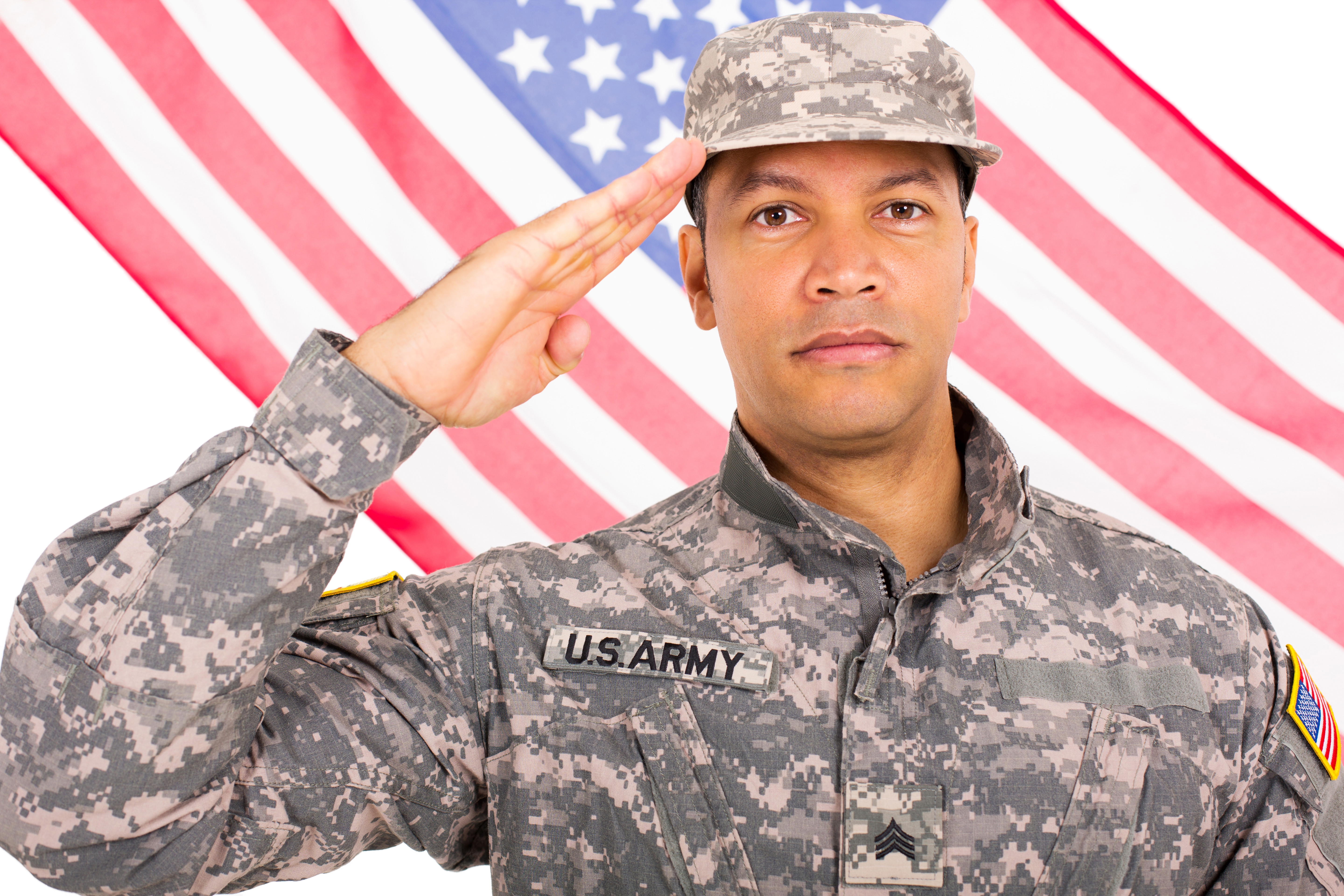 Veteran in military uniform saluting
