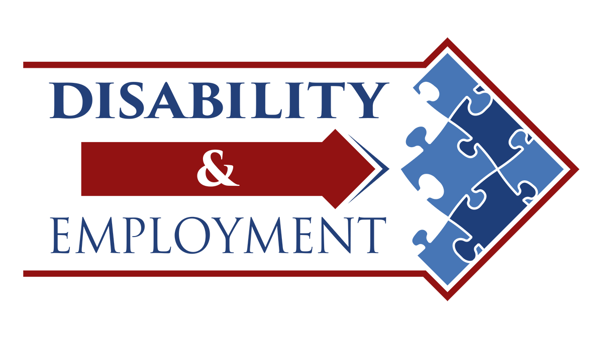 Disability and Employment in text with an arrow and puzzle pieces image
