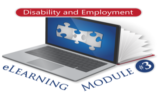 laptop with text disability and employment e Learning Module 3