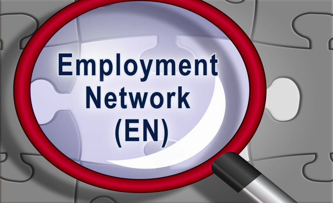 Magnifying glass in front of puzzle pieces with Employment Network (EN) in text