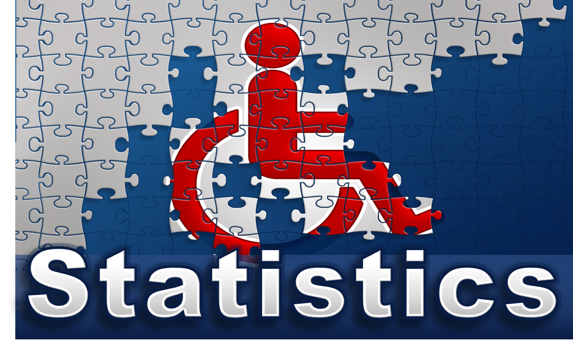 Disability icon with puzzle pieces and the word statistics