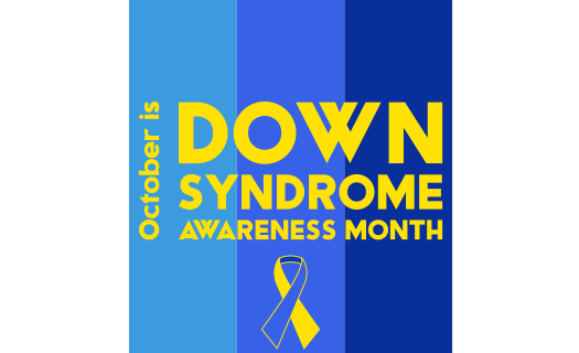 Signage with Ribbon - October is Down Syndrom Awareness Month