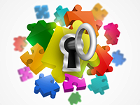 Lock and Key with Puzzle Pieces Icon