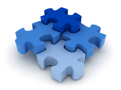 Connected blue puzzle pieces