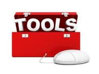 Image of a red box with the text "tools" inside of it and a computer mouse in front of it
