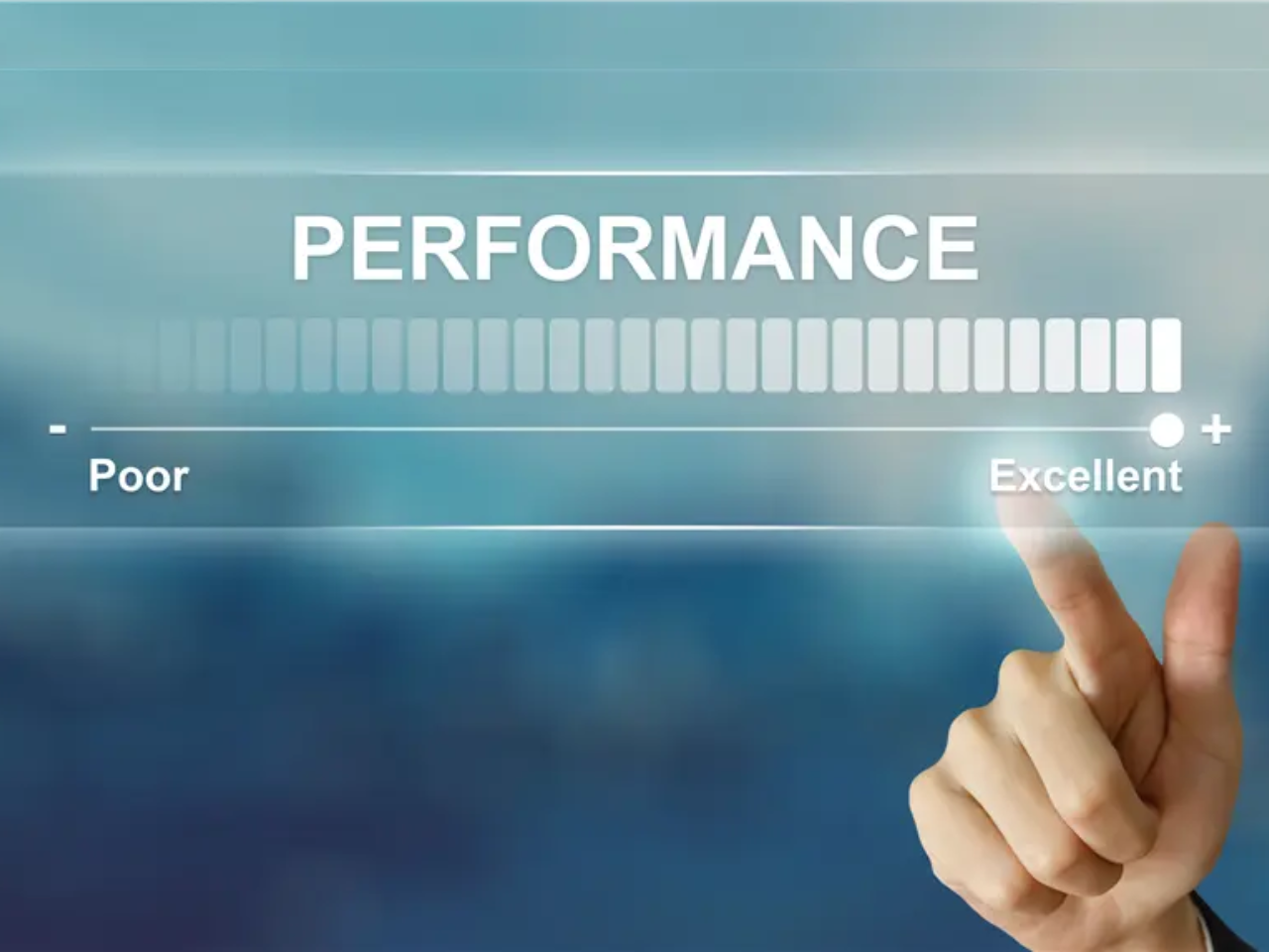 hand pointing to image that says performance