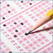 pencil filing in circle on electronic multiple choice test form