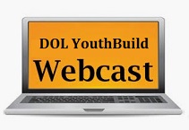 Laptop with printed DOL YouthBuild Webcast