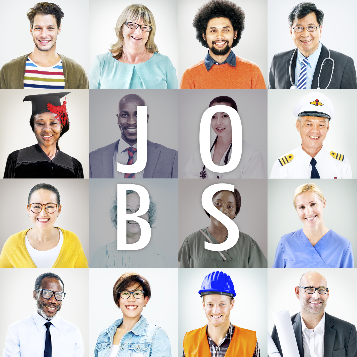 diverse workers with word jobs