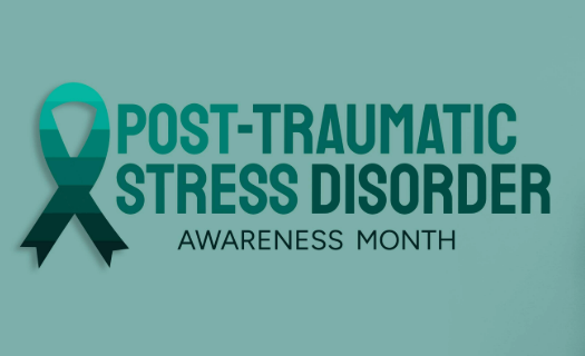 Post-Traumatic Stress Disorder Awareness Month text and ribbon