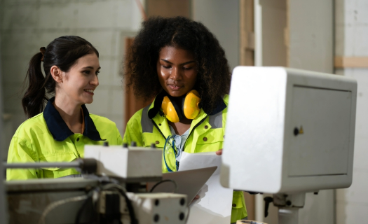 Two female engineers in on-the-job training. 