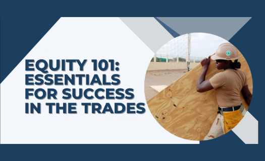Equity 101 event image with woman carrying materials on a construction site