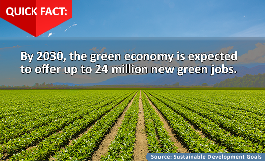 By 2030 the green economy is expected to offer up to 24 million new green jobs.