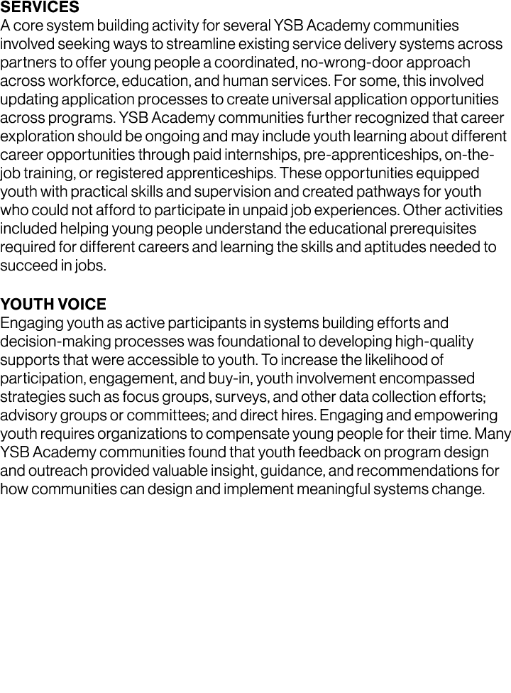Services A core system building activity for several YSB Academy communities involved seeking ways to streamline exis...