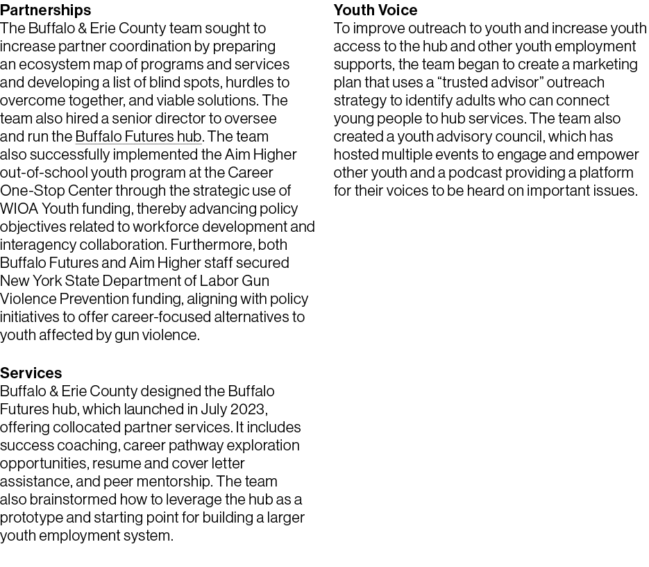 Partnerships The Buffalo & Erie County team sought to increase partner coordination by preparing an ecosystem map of ...