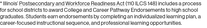 * Illinois’ Postsecondary and Workforce Readiness Act (110 ILCS 148) includes a process for school districts to award...