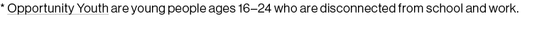 * Opportunity Youth are young people ages 16–24 who are disconnected from school and work.