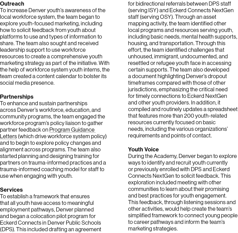 Outreach To increase Denver youth’s awareness of the local workforce system, the team began to explore youth focused ...