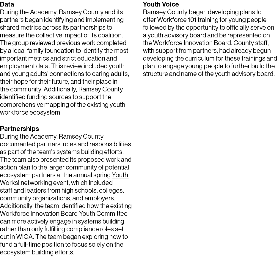 Data During the Academy, Ramsey County and its partners began identifying and implementing shared metrics across its ...
