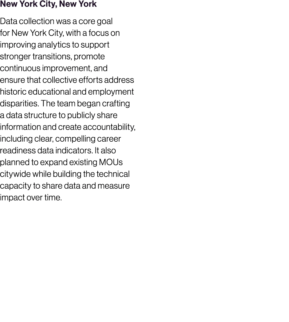 New York City, New York Data collection was a core goal for New York City, with a focus on improving analytics to sup...