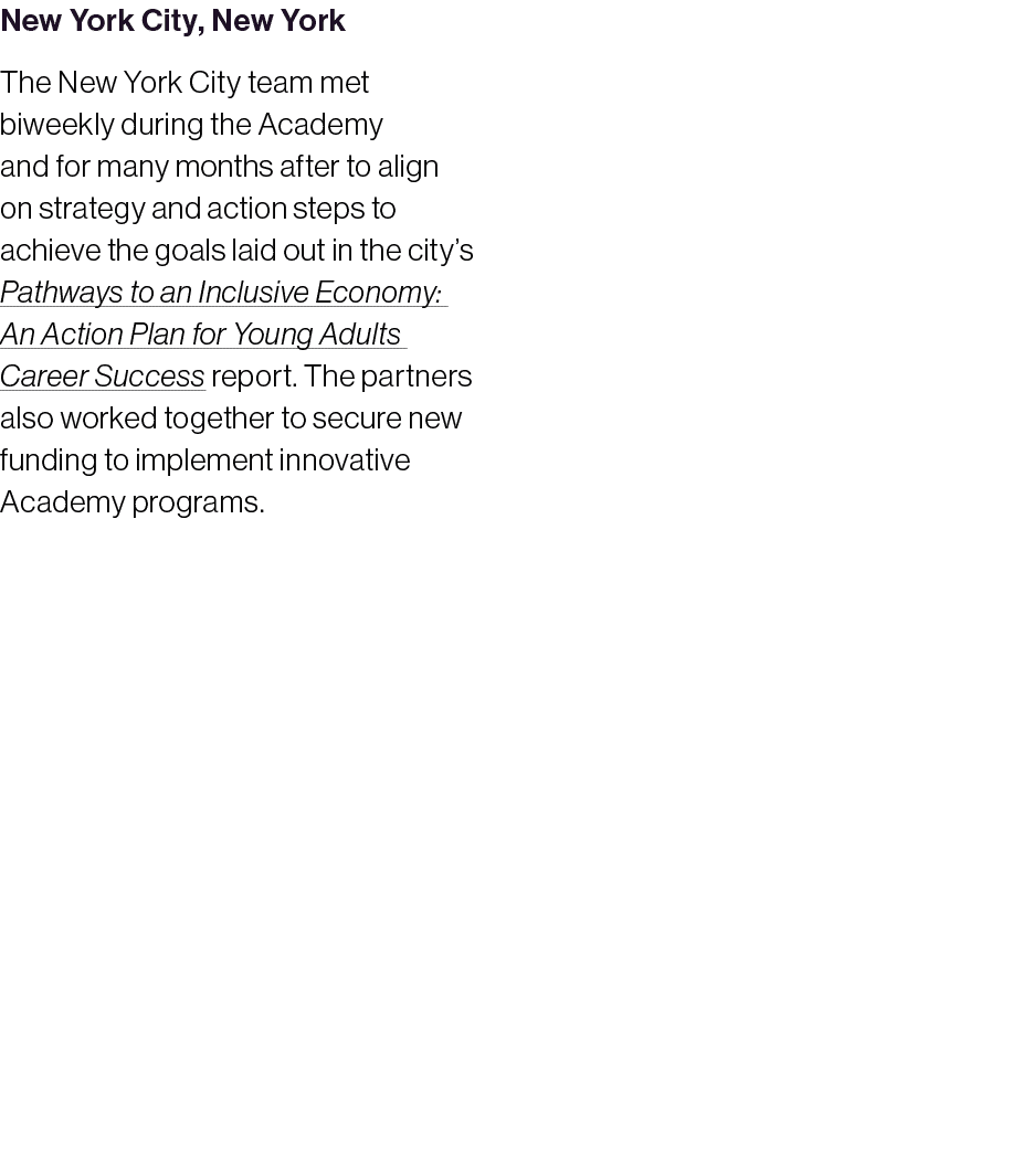 New York City, New York The New York City team met biweekly during the Academy and for many months after to align on ...