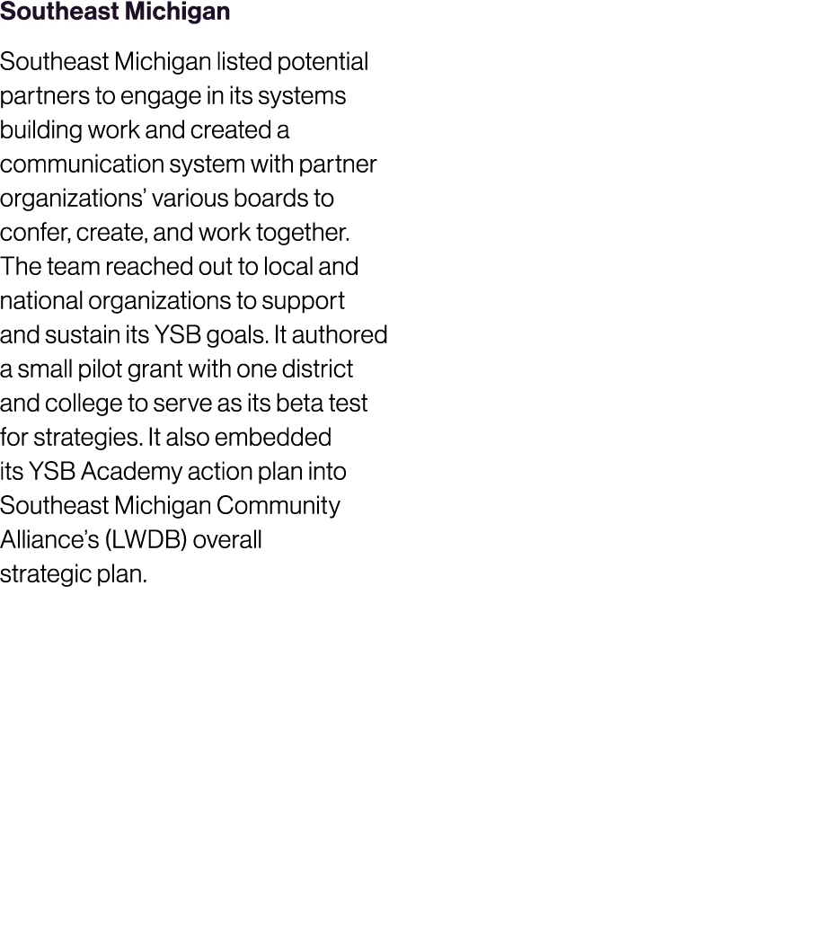 Southeast Michigan Southeast Michigan listed potential partners to engage in its systems building work and created a ...