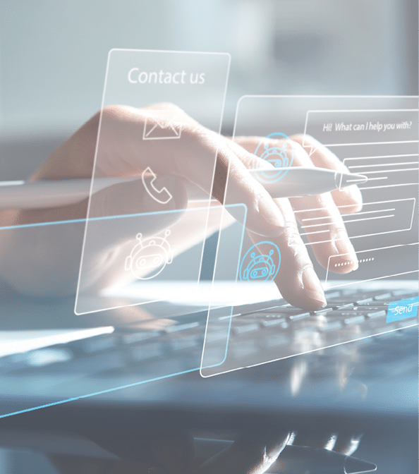 Chatbot conversation assistant. Person using online customer service with chat bot to get support. Artificial intelligence and CRM software technology, customer support center, CONTACT US