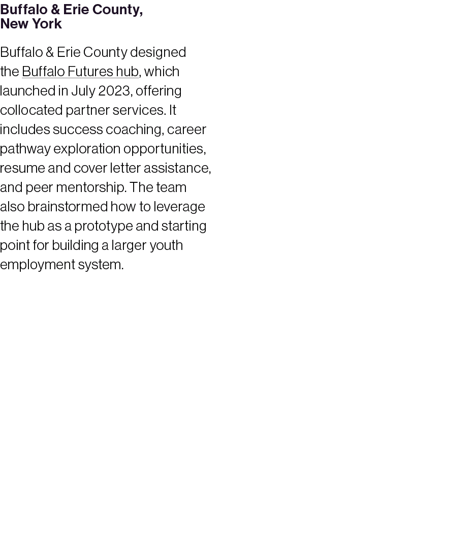 Buffalo & Erie County, New York Buffalo & Erie County designed the Buffalo Futures hub, which launched in July 2023, ...