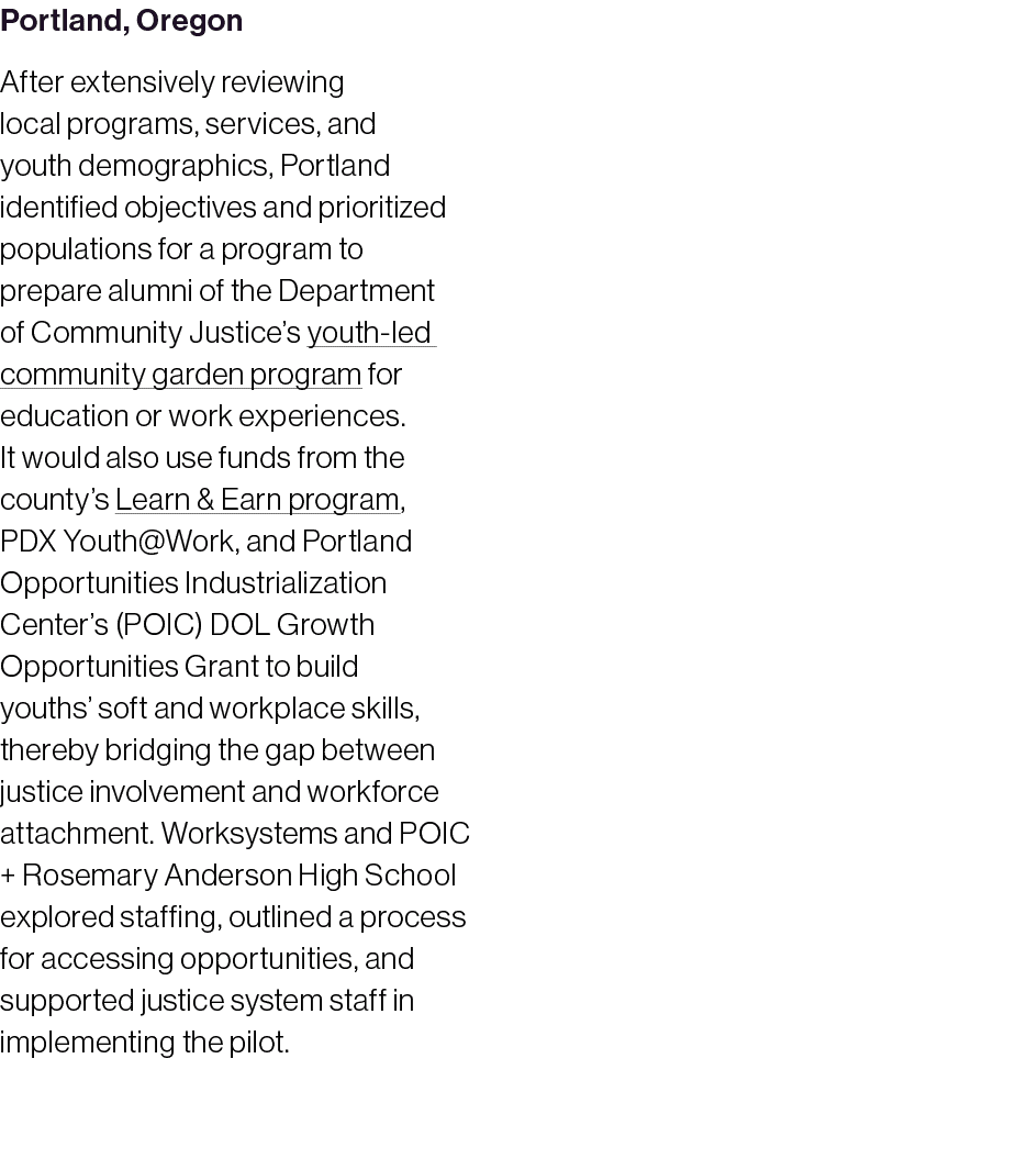 Portland, Oregon After extensively reviewing local programs, services, and youth demographics, Portland identified ob...