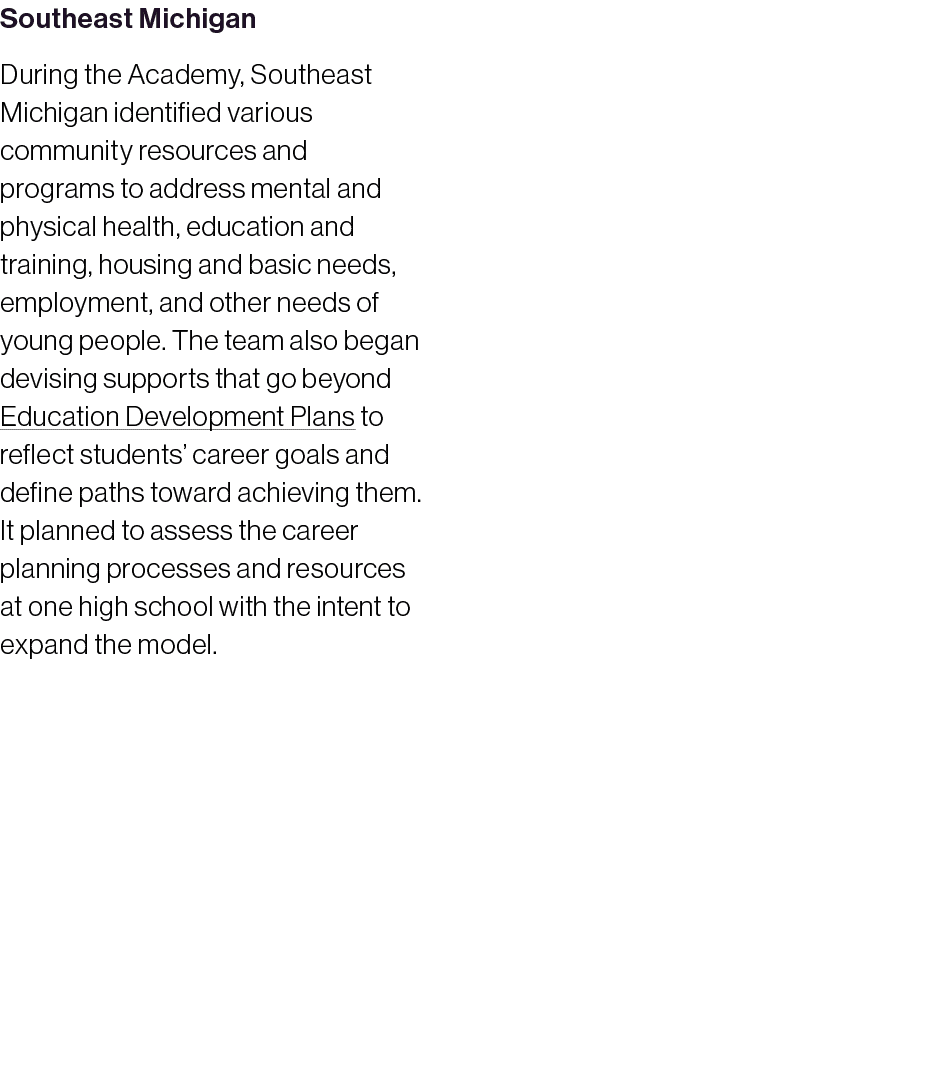 Southeast Michigan During the Academy, Southeast Michigan identified various community resources and programs to addr...